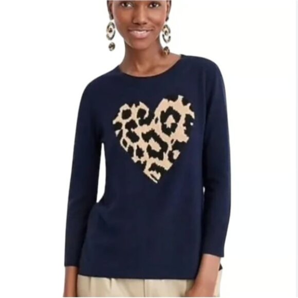 J. Crew 100% Cashmere Animal Print Heart Sweater - Picture 10 of 10
